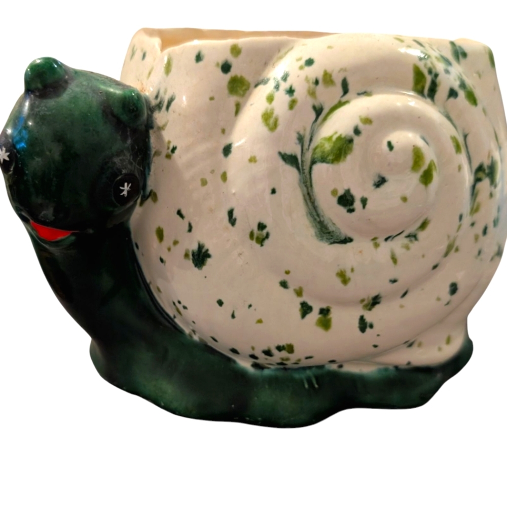 Ceramic Snail Sculpture Decorative Statue Vintage 70s Planter Splatter Paint‎